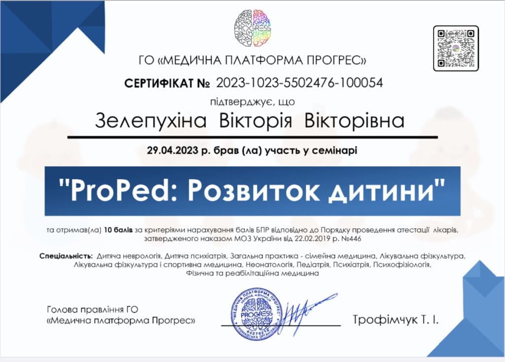 Зелепухіна Віторія Вікторівна. Сертифікат ProPed