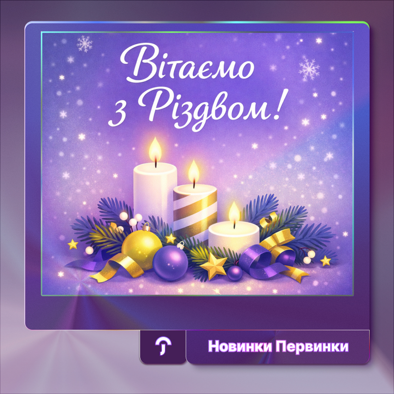Обкладинка Первинка. Вітаємо з Різдвом. Зображення свічок та ялинкових іграшок